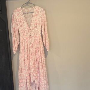 Free People Pink Floral Long Sleeve Dress